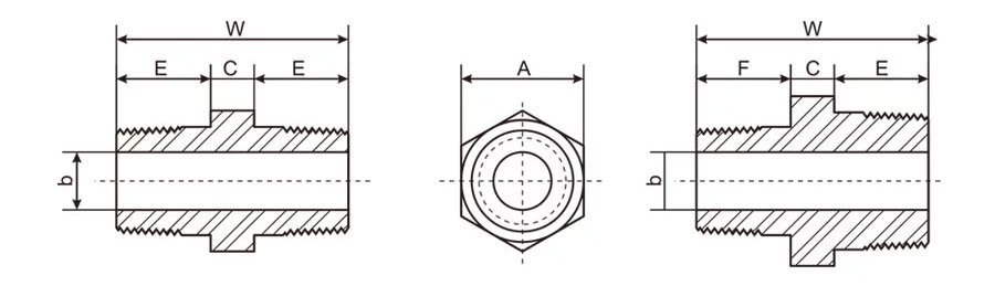 Hex Nipple Drawing and Sizes