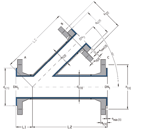 Carbon Steel Flanged Lateral Tee Dimenssion